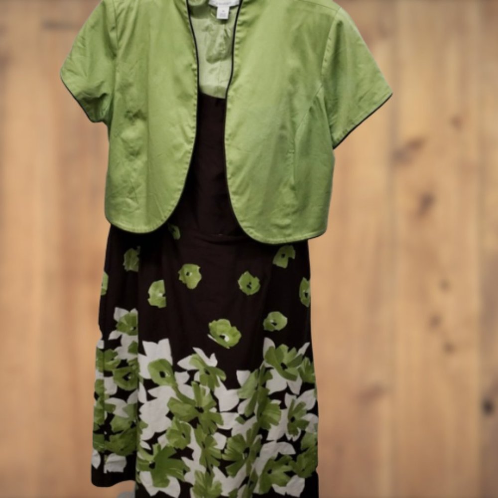 EUC dress barn green brown 2 piece dress suit